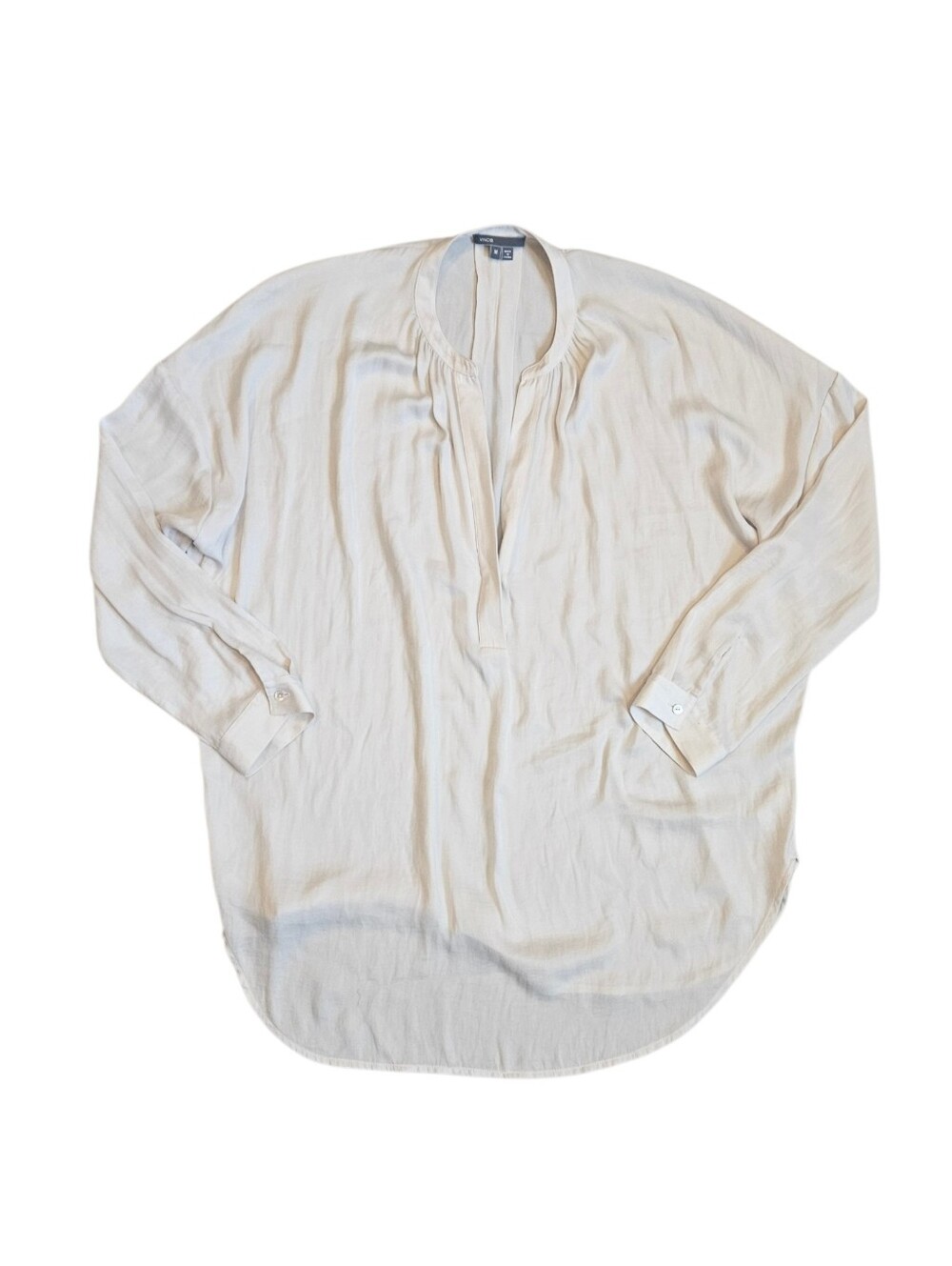 Vince Gathered Split-Neck Popover Blouse Medium